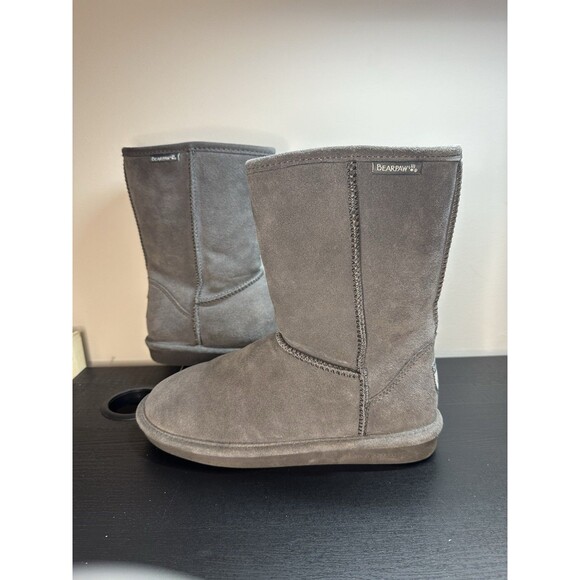 BearPaw Boots Eva Short Charcoal Grey Suede Sheepskin Womens Sz 8 S410W #1175 - Picture 1 of 9